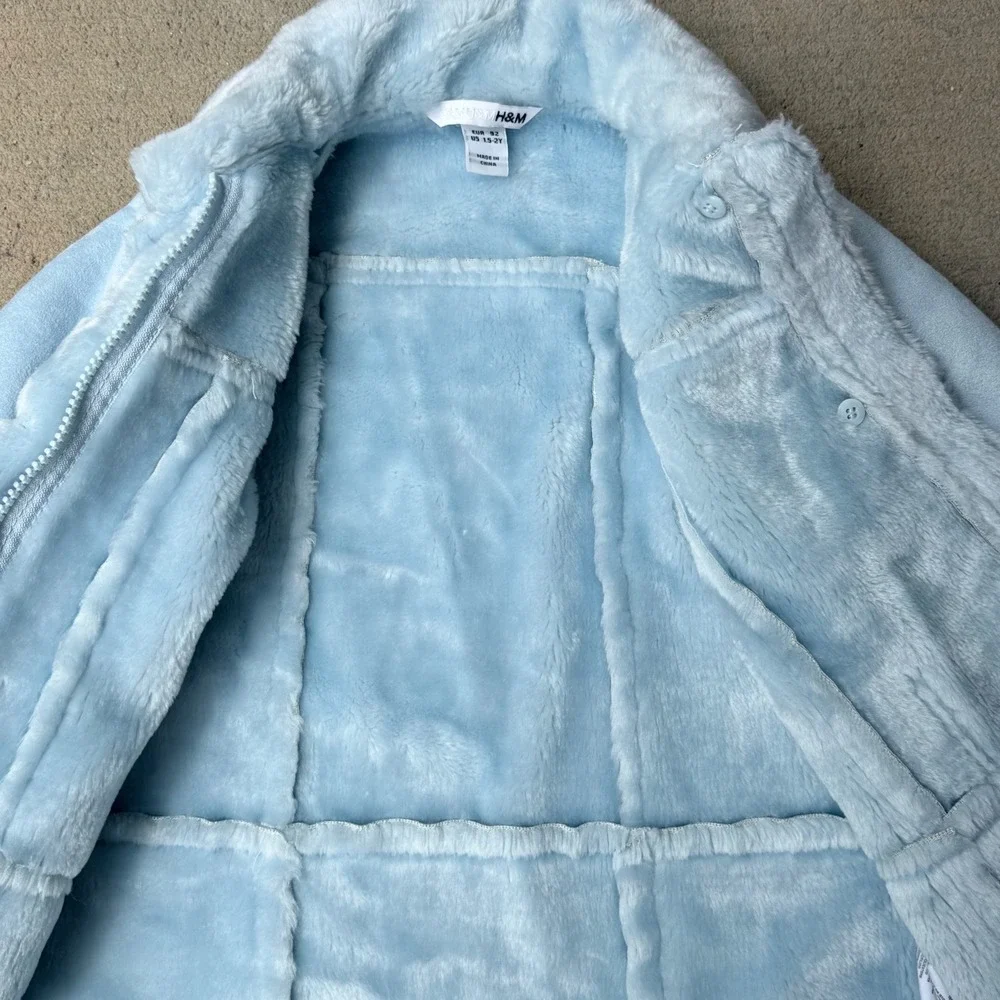 H&M Kids Light Blue Faux Shearling Fur Lined Coat Jacket 1.5-2Y